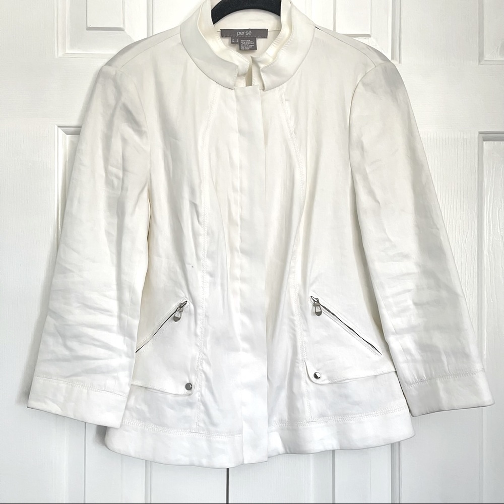 Per Se white Light Jacket/ Blazer w/Front Zipper